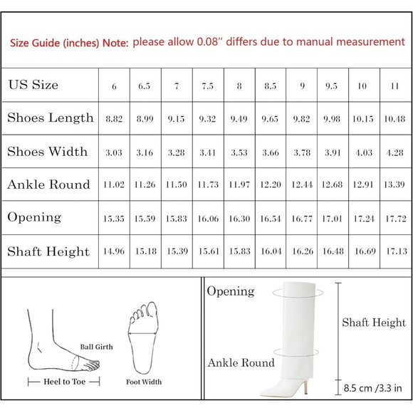 Women's White Pu Pointed Toe Zipper Shark Fold Over Knee High Heel Boots - Picture 9 of 9